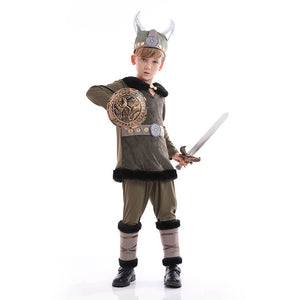 Boys Viking Costume Historical Norse Warrior Medieval Outfit for Kids Halloween Cosplay Party