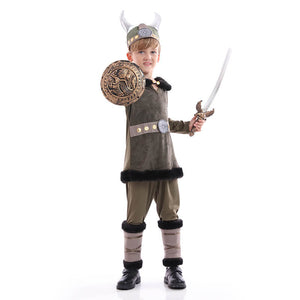 Boys Viking Costume Historical Norse Warrior Medieval Outfit for Kids Halloween Cosplay Party