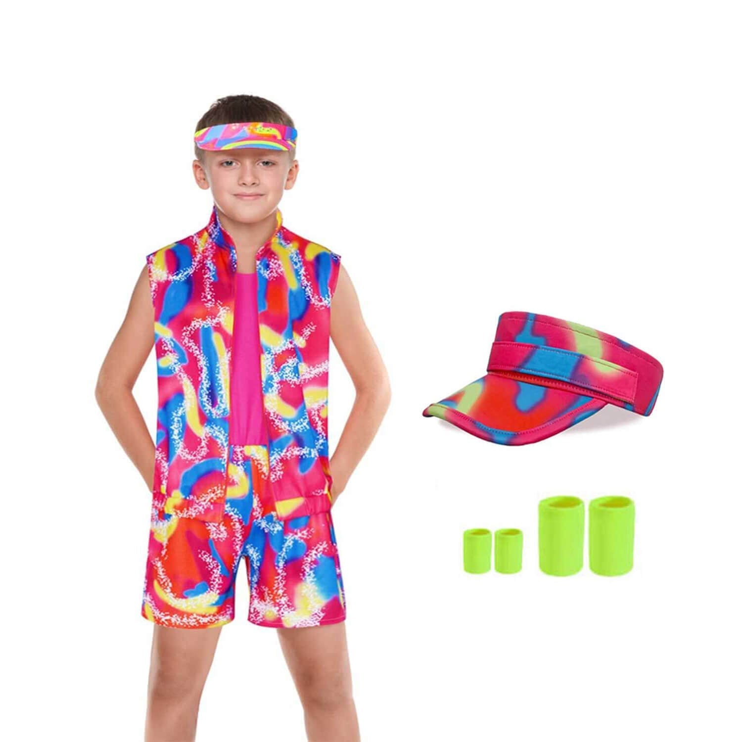 80s Workout Costume Pink Cosplay Clothes with Visor Kids and Adults Roller Blade Costume