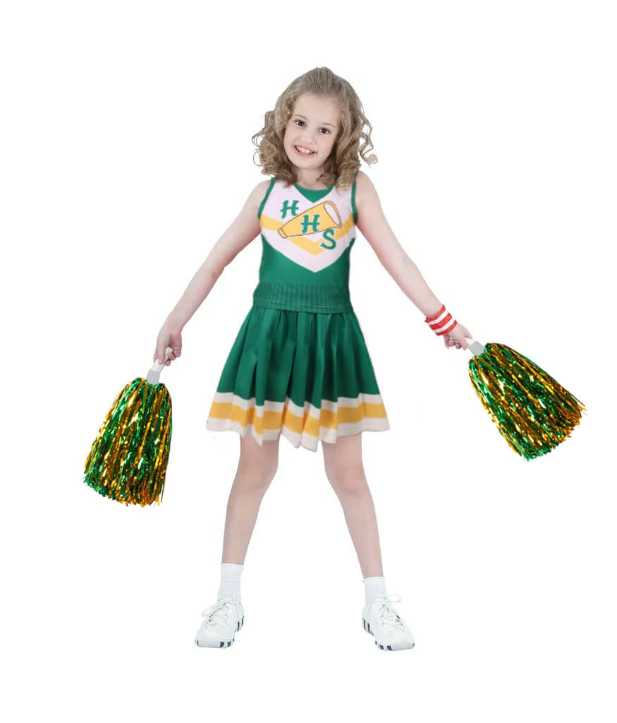 Girls Youth Hawkins Cheerleaders Costume Pom Poms Strange ST4 Green Uniform for Cosplay