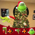Christmas Tree Decorations Furry Green Monster Head Arm Legs Plush Doll Christmas Tree Topper for Ornaments
