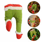 Christmas Tree Decorations Furry Green Monster Head Arm Legs Plush Doll Christmas Tree Topper for Ornaments