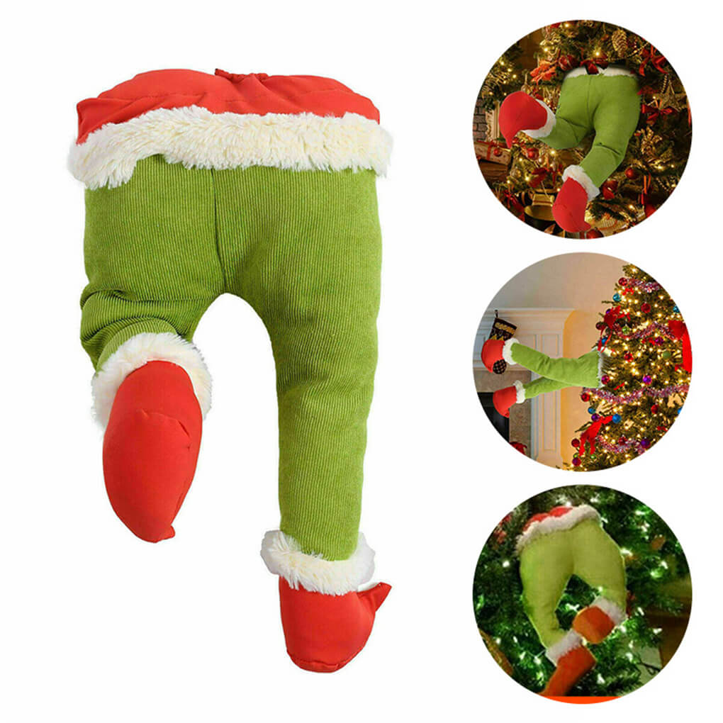 Christmas Tree Decorations Furry Green Monster Head Arm Legs Plush Doll Christmas Tree Topper for Ornaments