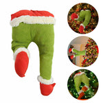 Christmas Tree Decorations Furry Green Monster Head Arm Legs Plush Doll Christmas Tree Topper for Ornaments