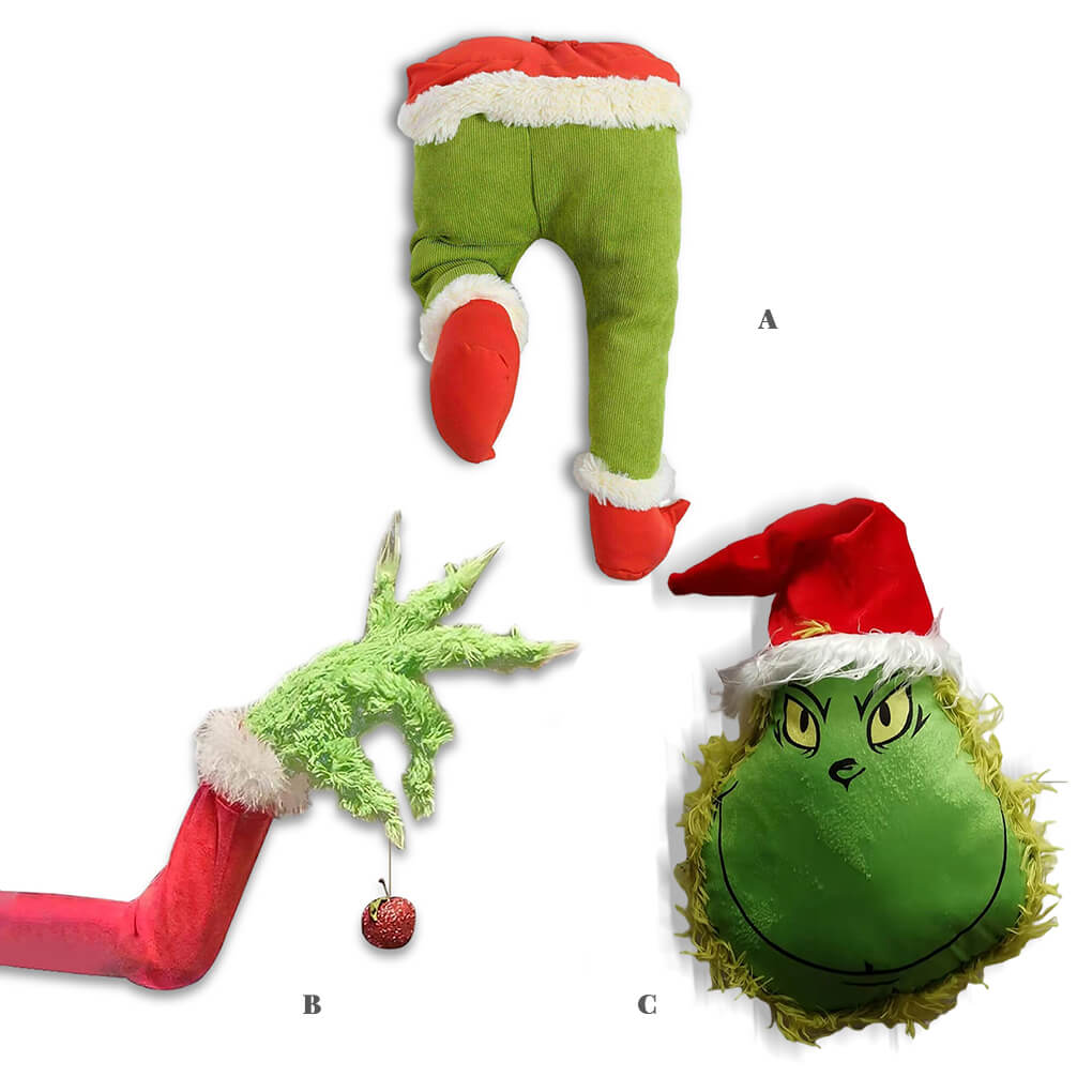 Christmas Tree Decorations Furry Green Monster Head Arm Legs Plush Doll Christmas Tree Topper for Ornaments
