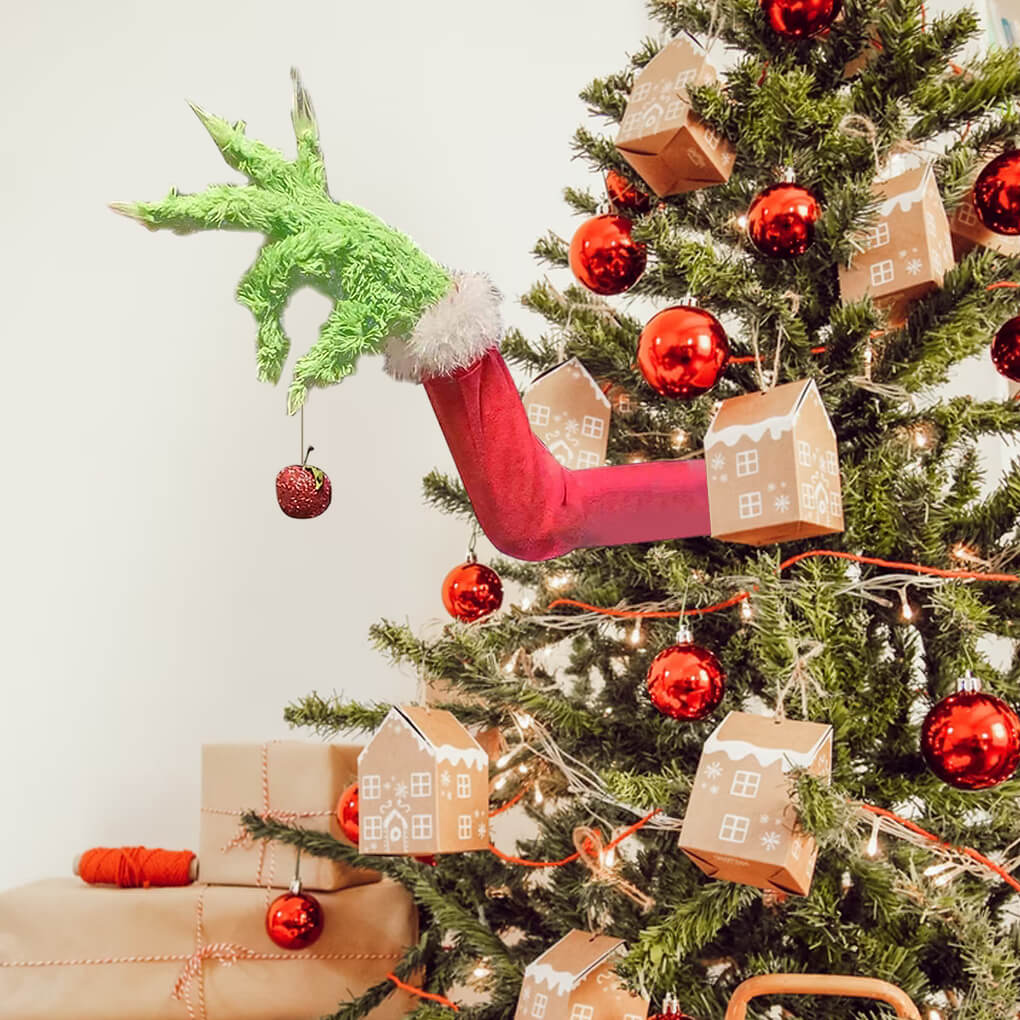 Christmas Tree Decorations Furry Green Monster Head Arm Legs Plush Doll Christmas Tree Topper for Ornaments