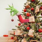 Christmas Tree Decorations Furry Green Monster Head Arm Legs Plush Doll Christmas Tree Topper for Ornaments