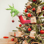 Christmas Tree Decorations Furry Green Monster Head Arm Legs Plush Doll Christmas Tree Topper for Ornaments