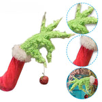 Christmas Tree Decorations Furry Green Monster Head Arm Legs Plush Doll Christmas Tree Topper for Ornaments
