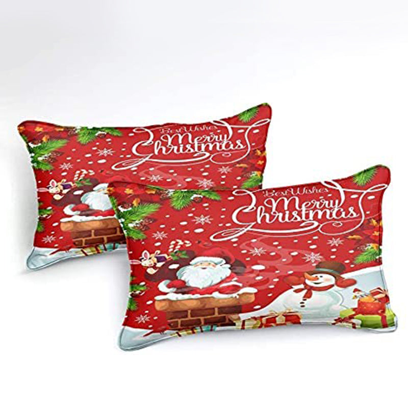 Christmas Bedding Set Santa Claus Cover Set Red Xmas Presents and Christmas Tree Printed Festival Quilt Cover
