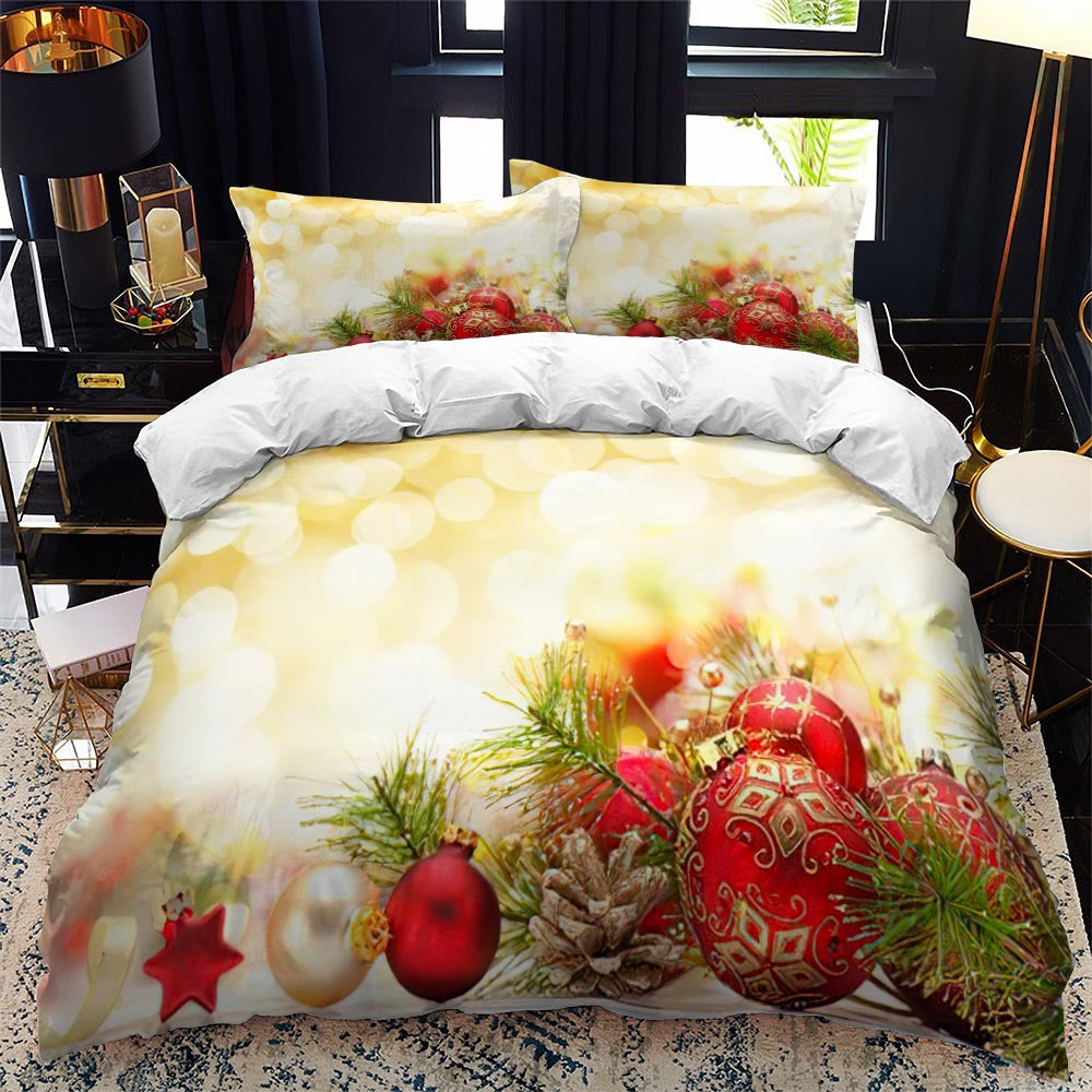 Christmas Bedding Set Santa Claus Cover Set Red Xmas Presents and Christmas Tree Printed Festival Quilt Cover