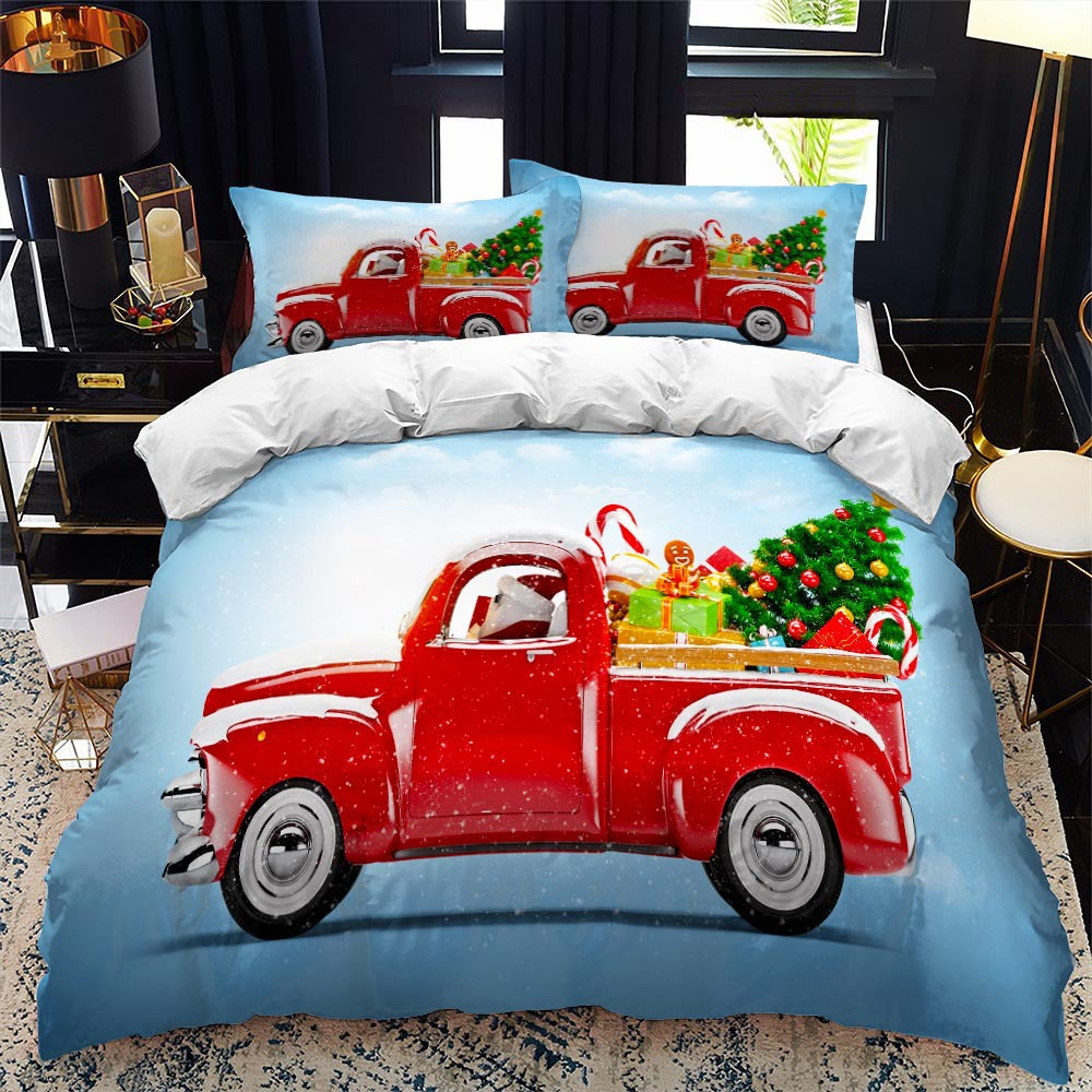 Christmas Bedding Set Santa Claus Cover Set Red Xmas Presents and Christmas Tree Printed Festival Quilt Cover