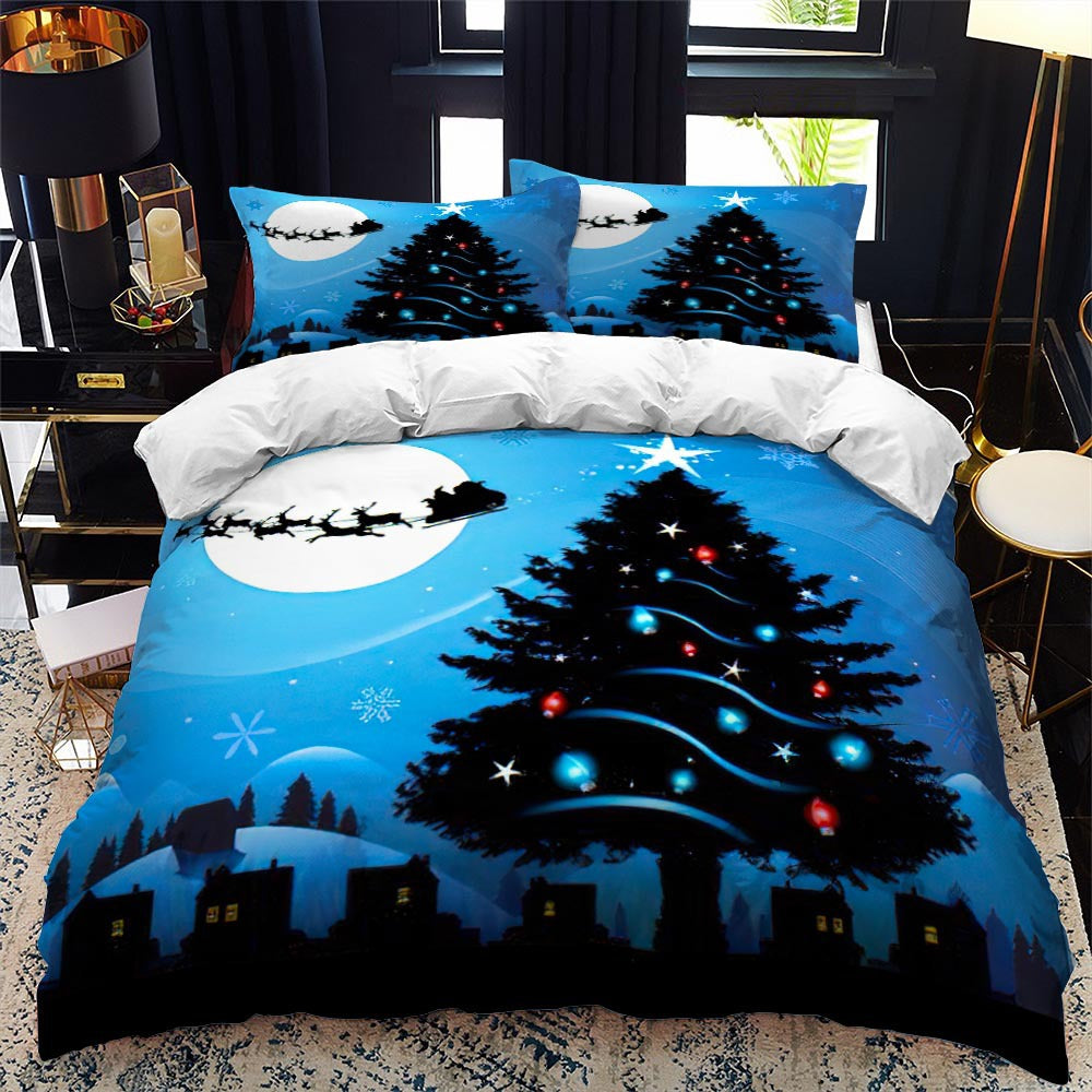 Christmas Bedding Set Santa Claus Cover Set Red Xmas Presents and Christmas Tree Printed Festival Quilt Cover