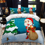 Christmas Bedding Set Santa Claus Cover Set Red Xmas Presents and Christmas Tree Printed Festival Quilt Cover