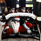 Christmas Bedding Set Santa Claus Cover Set Red Xmas Presents and Christmas Tree Printed Festival Quilt Cover