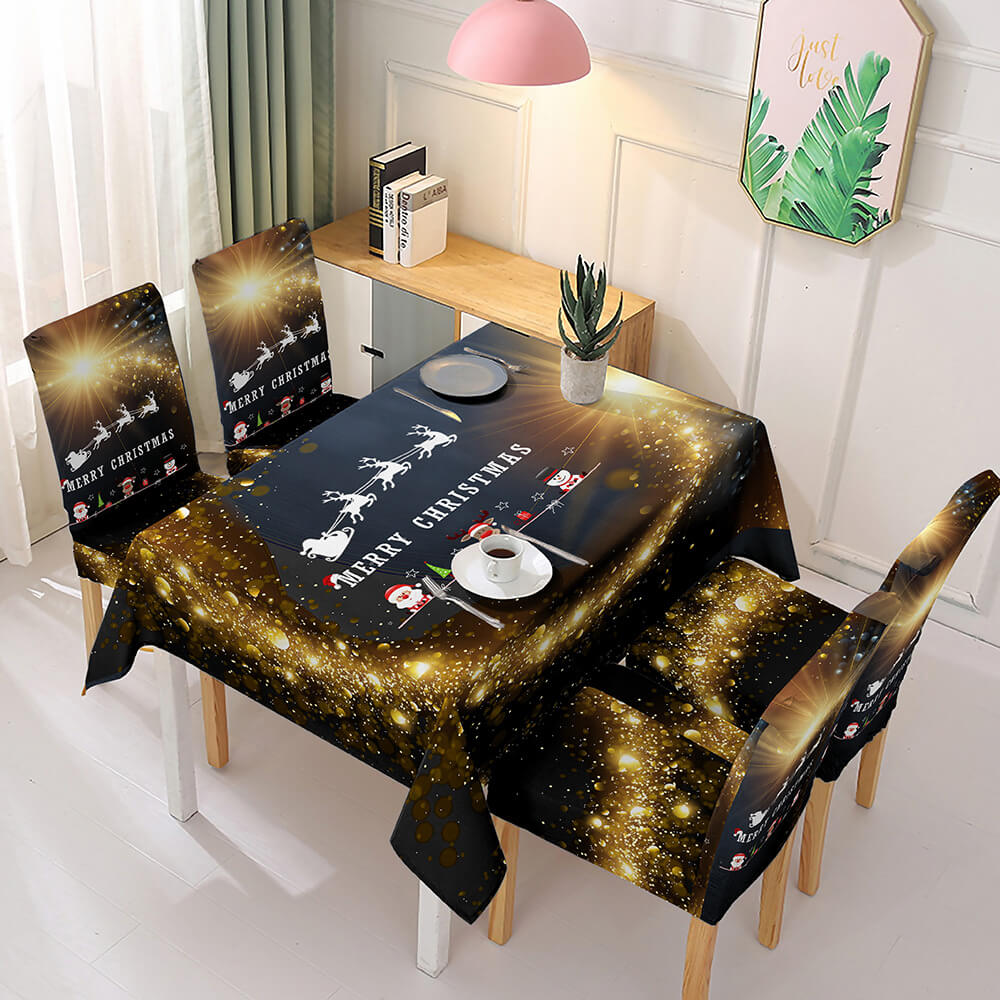 Christmas Waterproof Tablecloth and Stretchable Chair Covers Dust-Proof Family Party Table Decorations