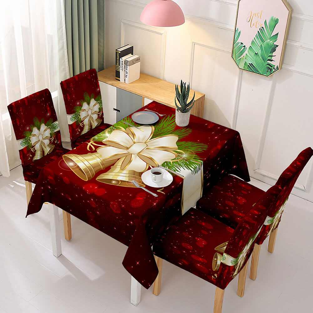 Christmas Waterproof Tablecloth and Stretchable Chair Covers Dust-Proof Family Party Table Decorations