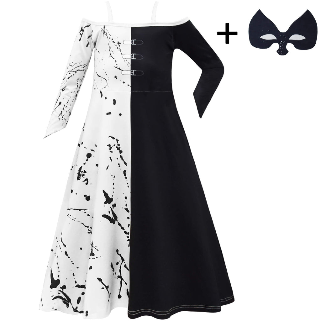 Kids Black and White Costume 101 Dalmatians Cosplay Dress for Halloween Party Masquerade