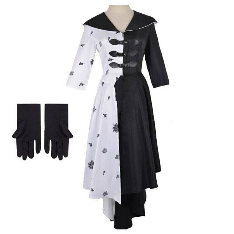 101 Dalmatians Costume Fashion High Low Dress with A Pair of Gloves For Halloween Cosplay
