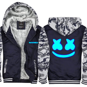 DJ Marsh-mallo Jacket Thick Fleece Coat DJ Rock Smiley Face Zipup Hoodies Winter Clothes