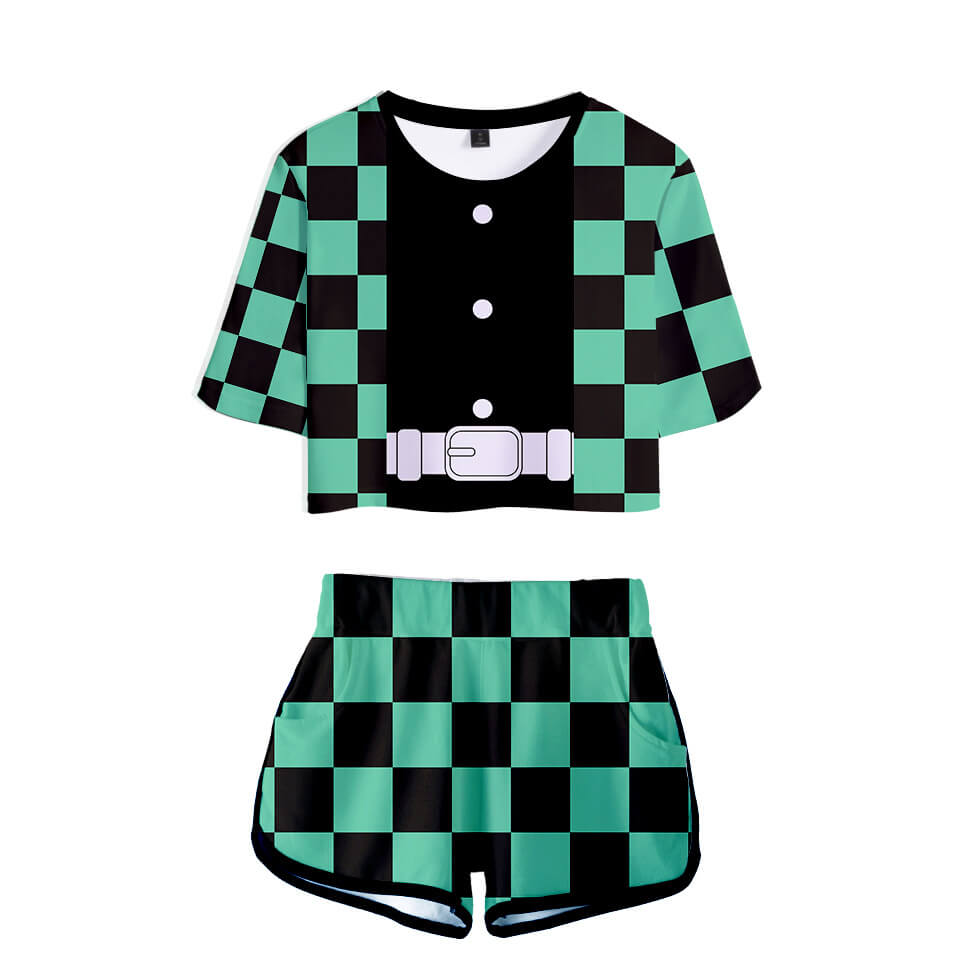 Kids Activewear Tanjiro Nezuko Running Suit Zenitsu Giyu Top and Shorts