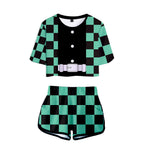 Tanjiro Nezuko Running Suit Zenitsu Giyu Top and Shorts Halloween Activewear