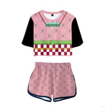 Kids Activewear Tanjiro Nezuko Running Suit Zenitsu Giyu Top and Shorts