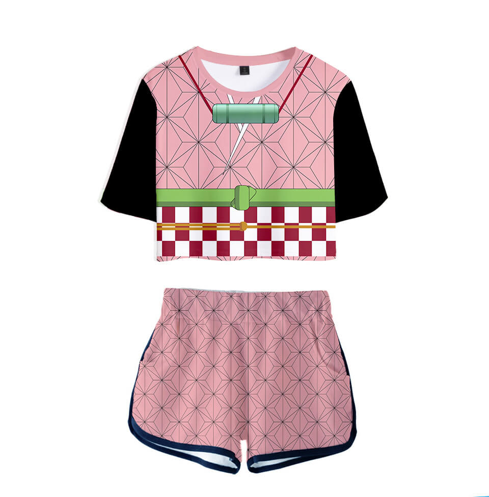 Tanjiro Nezuko Running Suit Zenitsu Giyu Top and Shorts Halloween Activewear