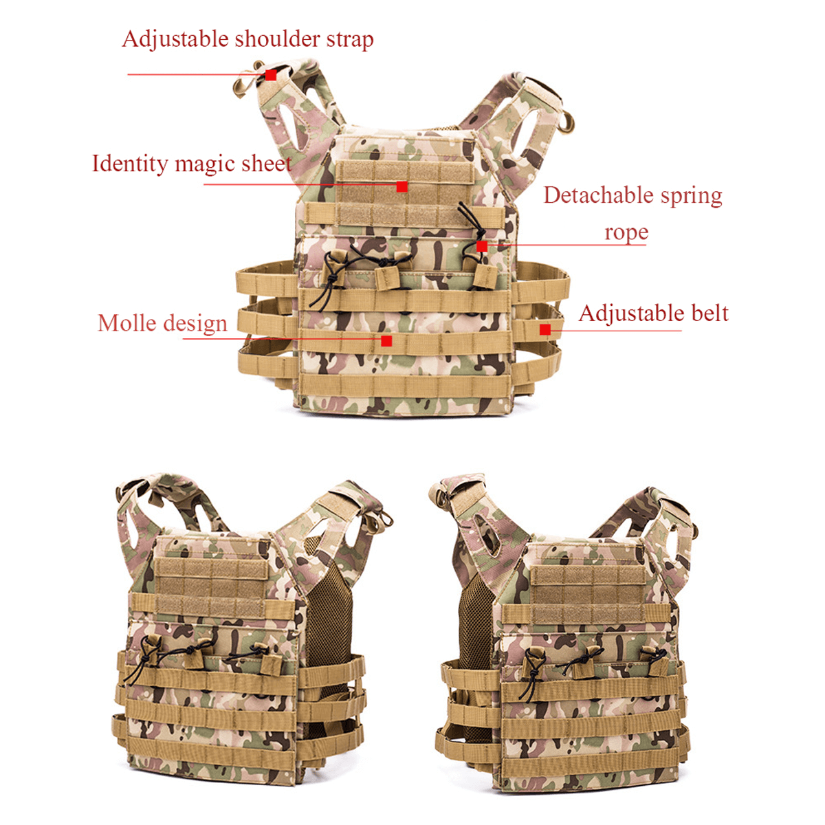 Tactical MOLLE Vest Airsoft Paintball Vest Adjustable CS Field Training Vest Chest Protector
