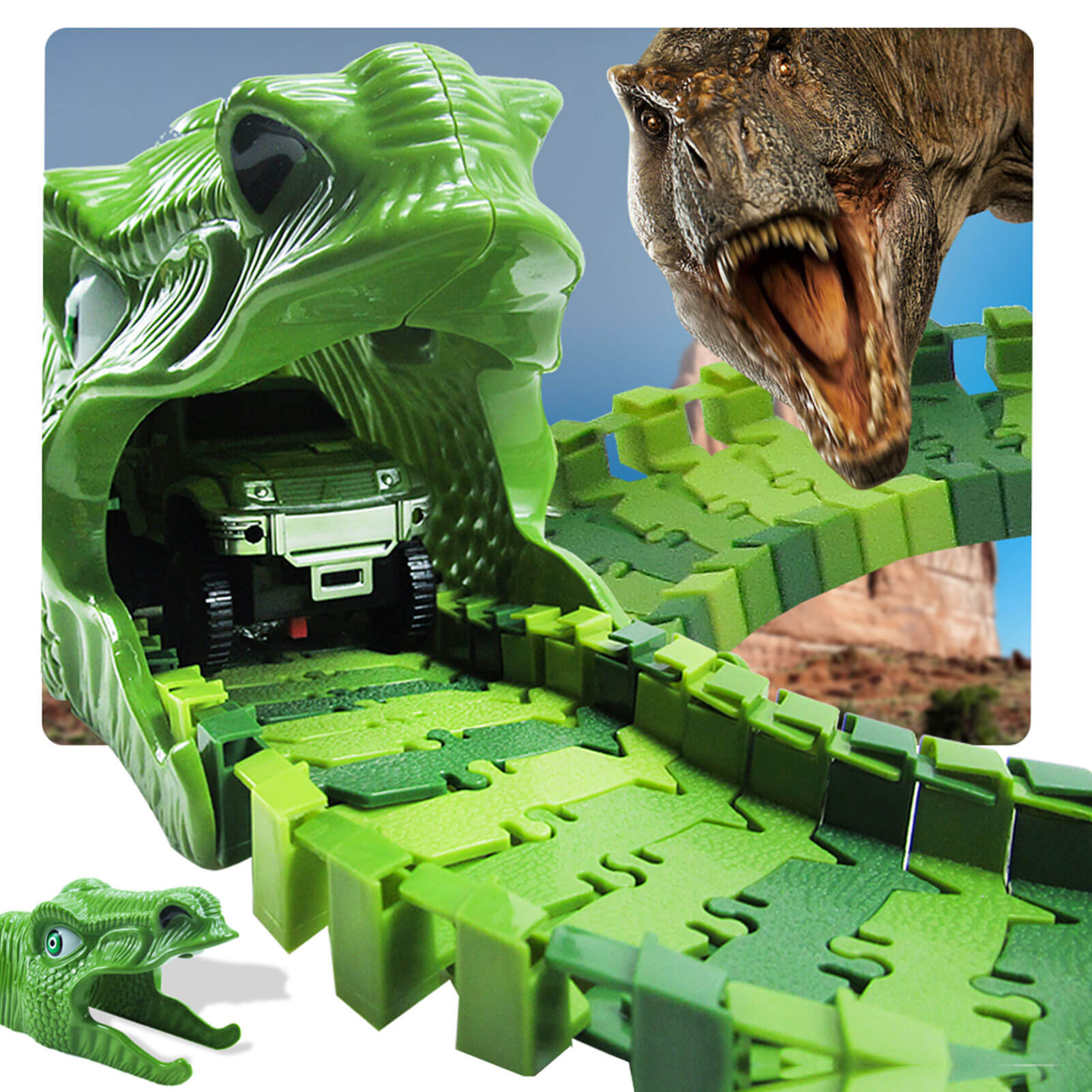 Dinosaur Racing Track Flexible Railway Toys 153pcs Create A Dinosaur World Road Race for Kids
