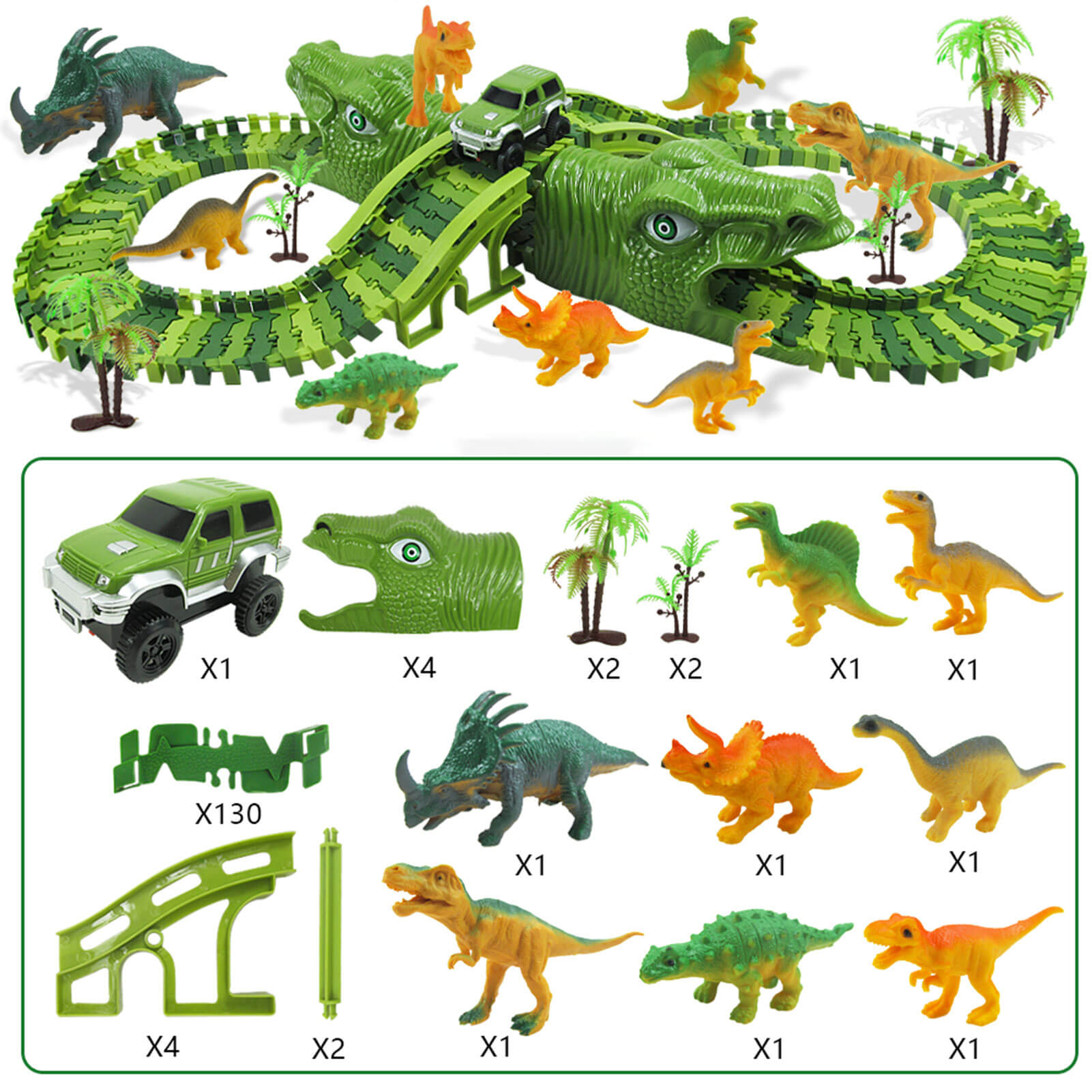 Dinosaur Racing Track Flexible Railway Toys 153pcs Create A Dinosaur World Road Race for Kids