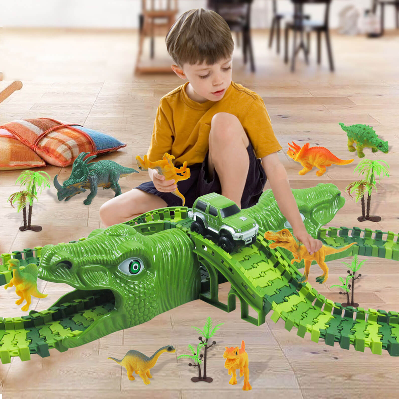 Dinosaur Racing Track Flexible Railway Toys 153pcs Create A Dinosaur World Road Race for Kids