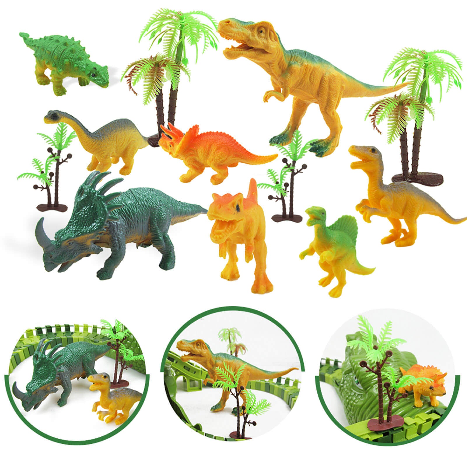 Dinosaur Racing Track Flexible Railway Toys 153pcs Create A Dinosaur World Road Race for Kids