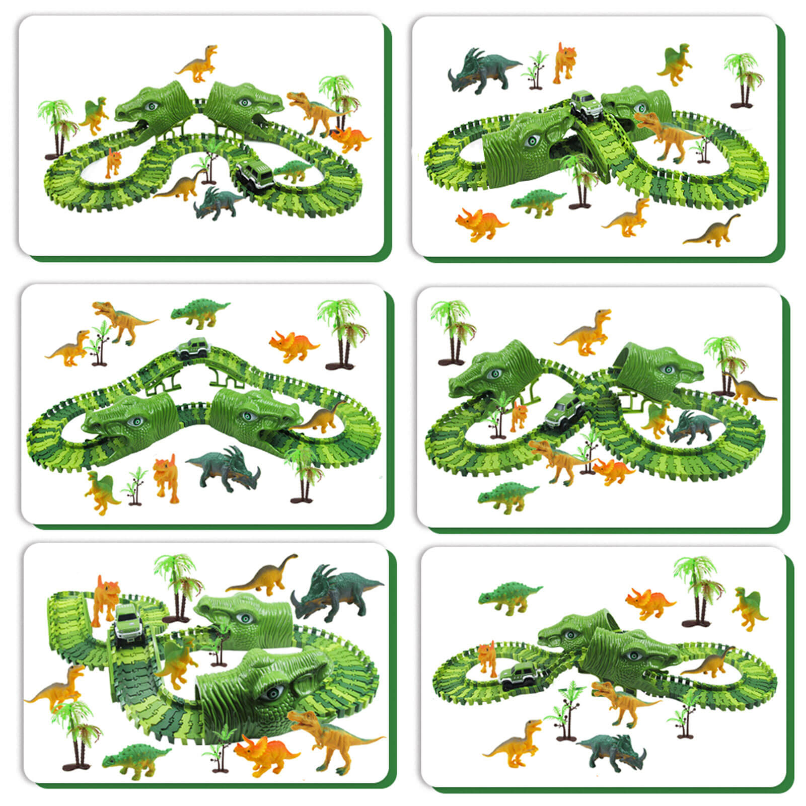 Dinosaur Racing Track Flexible Railway Toys 153pcs Create A Dinosaur World Road Race for Kids