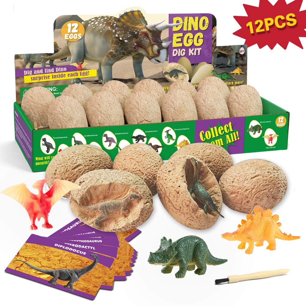 Dinosaur Eggs Dig Kits -12 Dinosaur Excavation Kits with 12 Unique Dinosaur Toys