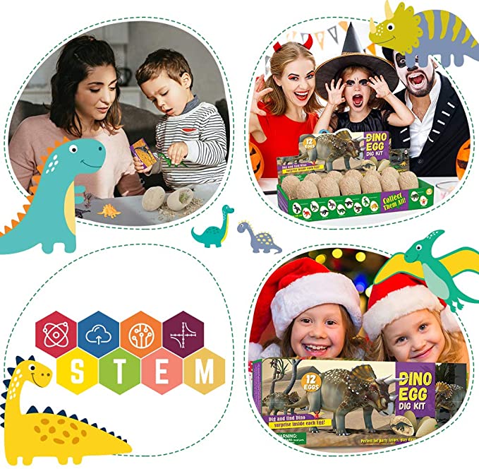 Dinosaur Eggs Dig Kits -12 Dinosaur Excavation Kits with 12 Unique Dinosaur Toys