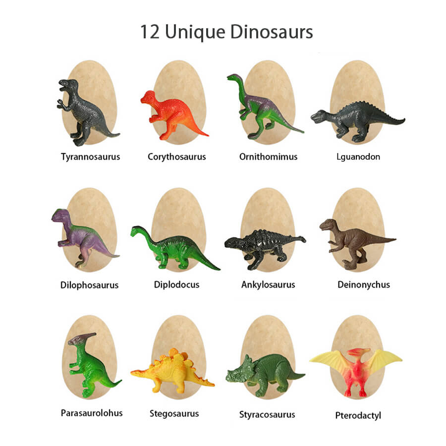 Dinosaur Eggs Dig Kits -12 Dinosaur Excavation Kits with 12 Unique Dinosaur Toys