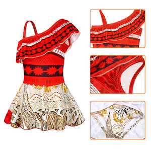 Kids Moana Swimsuits Princess Cosplay Costume Girls Polynesian Dress with Necklace for Halloween Party