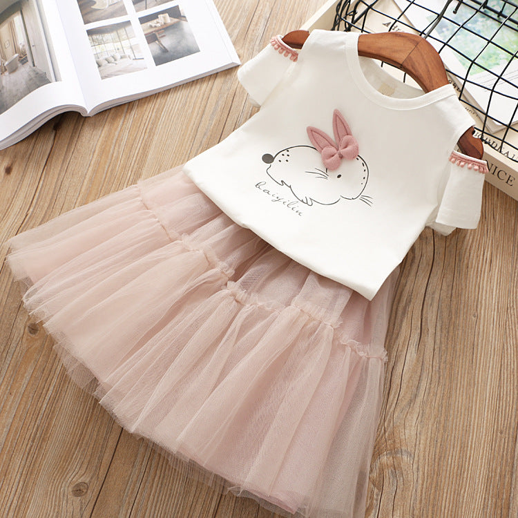 Kids Easter Dress 3T-7 Bunny T-shirt and Tutu Skirt 2pcs Suit Girls Easter Outfit