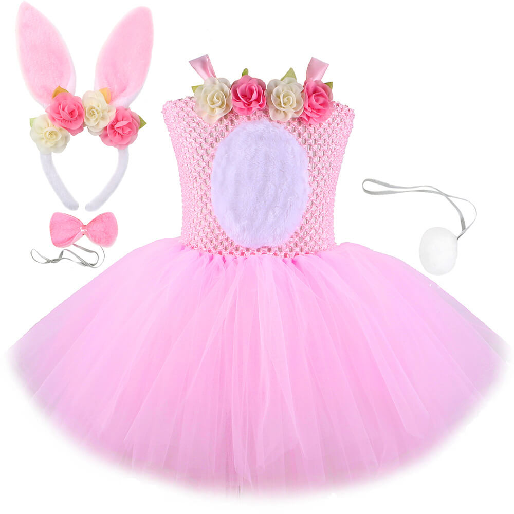 Kids Cute Rabbit Tutu Dress Girls Princess Dress with Ears Headband Bow Ties Tail Set