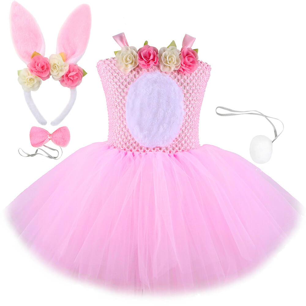 Kids Cute Tutu Dress with Ears Headband Bow Ties Tail Set Bunny Costume