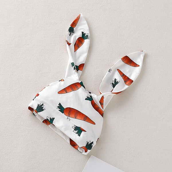Baby Carrot Printed Romper and Bunny Rabbit Ears Hat 2pcs Suit