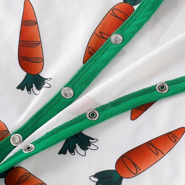 Baby Carrot Printed Romper and Bunny Rabbit Ears Hat 2pcs Suit