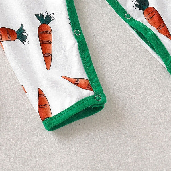 Baby Carrot Printed Romper and Bunny Rabbit Ears Hat 2pcs Suit