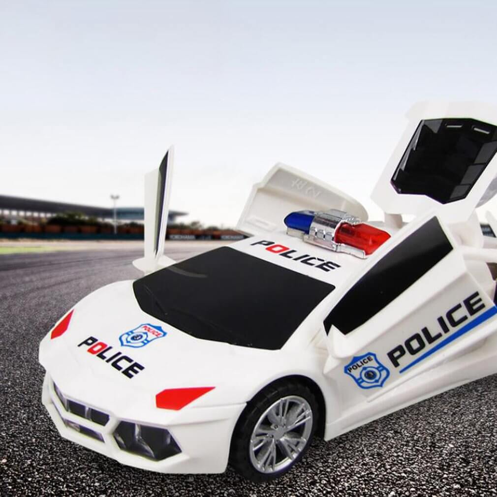 Electronic Police Car Toy with 360 Degree Rotary Wheel Cool Lighting Sirens Sound and Rotation