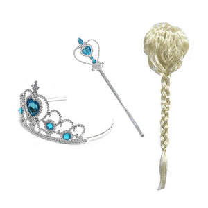Kids Elsa Princess Costume Snow Girls Dress With Crown Scepter Wig Cosplay Accessories