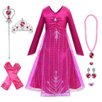 Hot Pink Princess Elsa Dress Girls Cosplay Halloween Costume