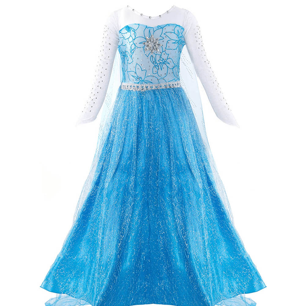 Kids Elsa Princess Dress and Accessories Snow Queen Cosplay Party Princess Dress with Long Cape