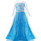 Kids Elsa Princess Dress and Accessories Snow Queen Cosplay Party Princess Dress with Long Cape