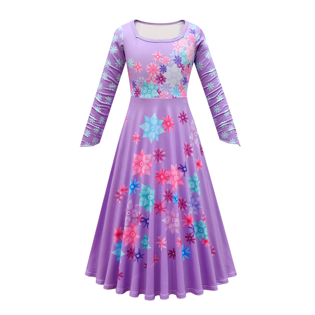 Flower Princess Isabela Long Sleeve Dress Girls Isabela Mardrigal Magic Cosplay Dress with Bag and Cloak